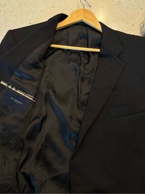 Burberry London Men’s 46R Black 100% Wool Two Button Suit Blazer Coat Jacket